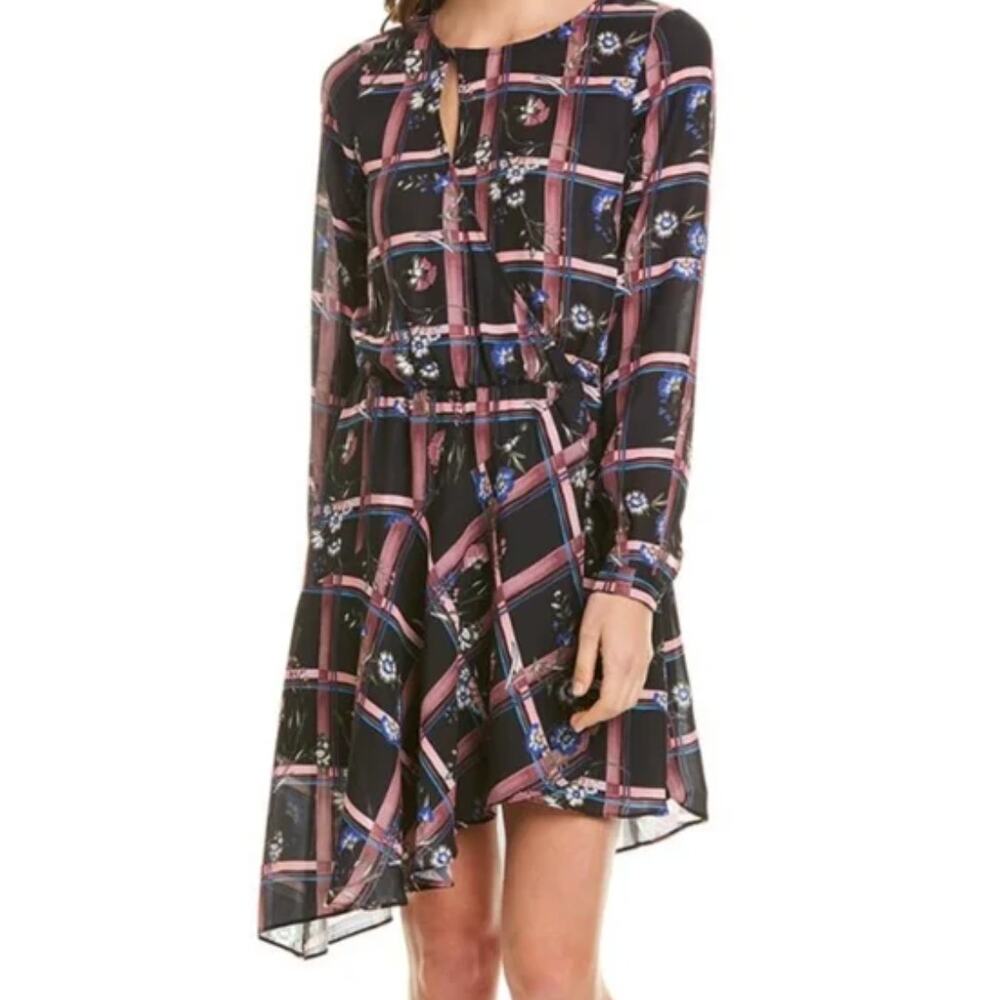 Parker Plaid Long Sleeve Mini Dress High Low Hem  Size M
